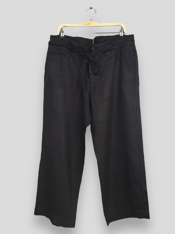 Size 36x28 Yohji Yamamoto Black Casual Linen Pants 80s Yohji