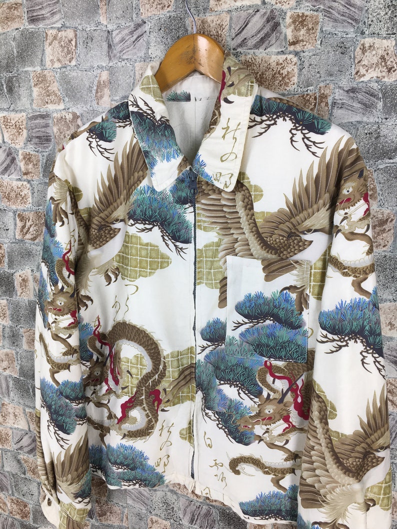 Japanese Dragon Fighting Eagles Overprint Jacket Medium Vintage 80s Sukajan Dragon Japan Zipper Jacket Size M