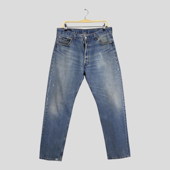 Size 34x30 Vintage 90s Levi's 501 Distressed Blue Jeans Light Wash