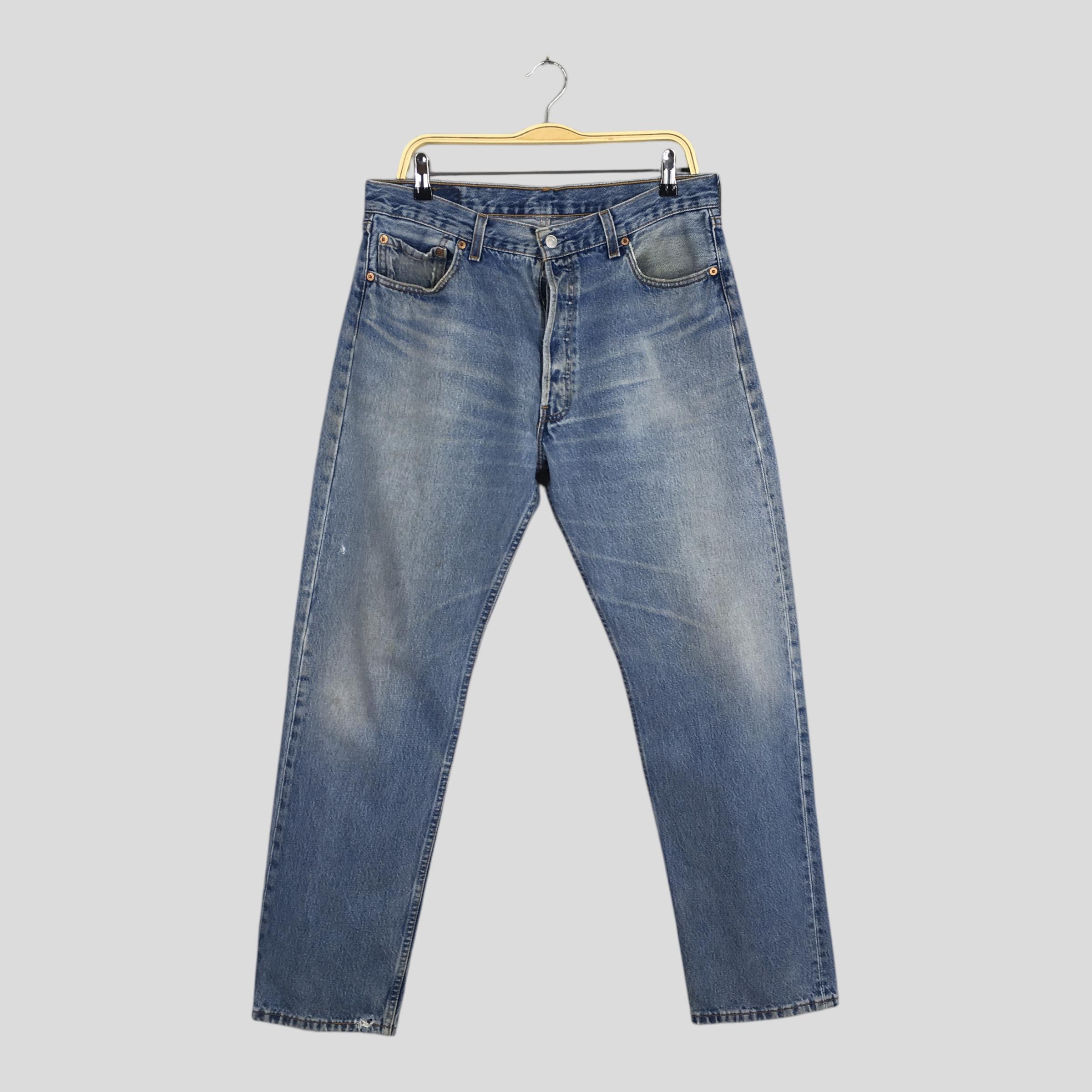 Size 34x30 Vintage 90s Levi's 501 Distressed Blue Jeans Light Wash