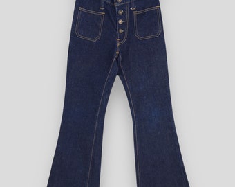Talla 24x32 Vintage años 80 Edwin Bootcut Flared Jeans Edwin Stonewash Blue Denim años 70s Edwin Wide Leg Edwin Button Bra Low Rise Pants W24