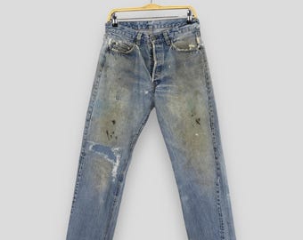 Size 28x25.5 Vintage 1980s Levi's 501 Distressed Dirty Denim Levi's Button Fly Ripped Jeans Levi's High Rise Washed Levi's Women Jeans W28