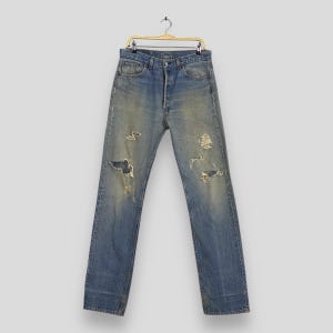Size 32x35 Vintage 90s Levi&#39;s 501 Ripped Faded Blue Jeans Levis Straight Leg Jeans Levi&#39;s Stonewash Denim Levis Button Fly Distressed W32