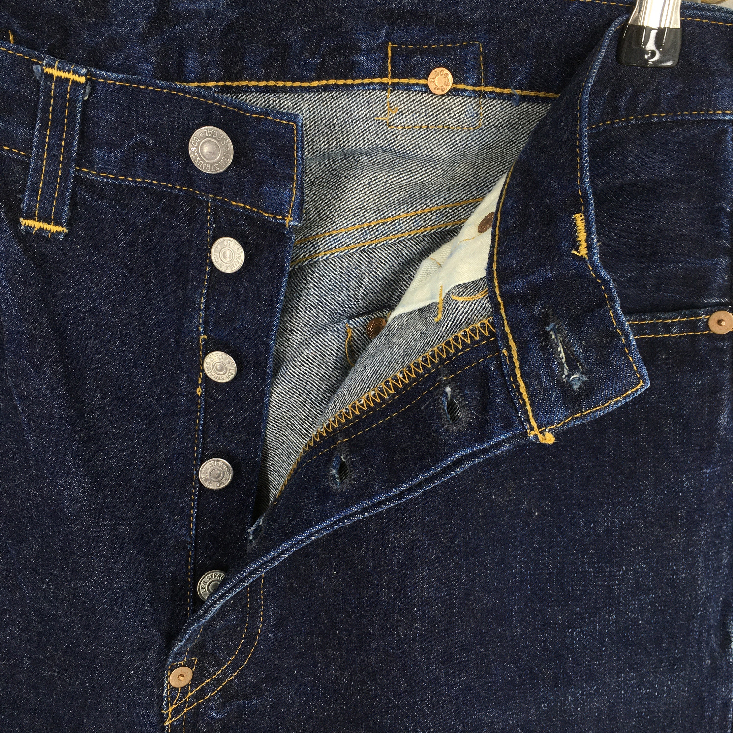 Size 32x28 Vtg 90s Levi's 201XX Big E Japan Selvedge Blue