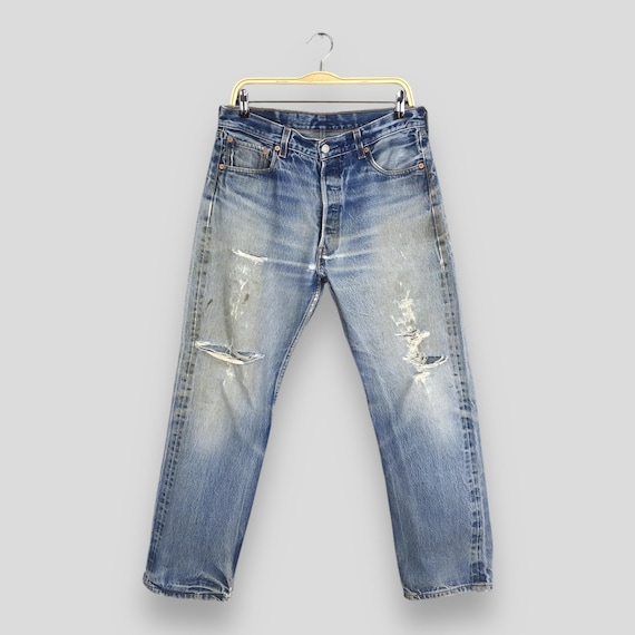 Size 32x28.5 Vintage 90s Levi's 501 Distressed Blue Jeans Levi's