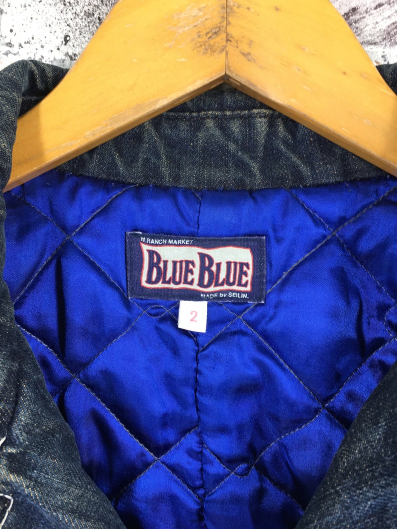 Vintage Blue Blue Japan Usn Navy Shawl Collar Denim Worker Jeans Jacket Quilted Winter Size Medium