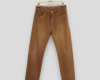 Maat 32 x 29,5 Vintage jaren 90 Levi's 501 vervaagde bruine jeans Levi's rechte jeans Levi's 501 knoopgulp denim Levi's distressed jeans W32