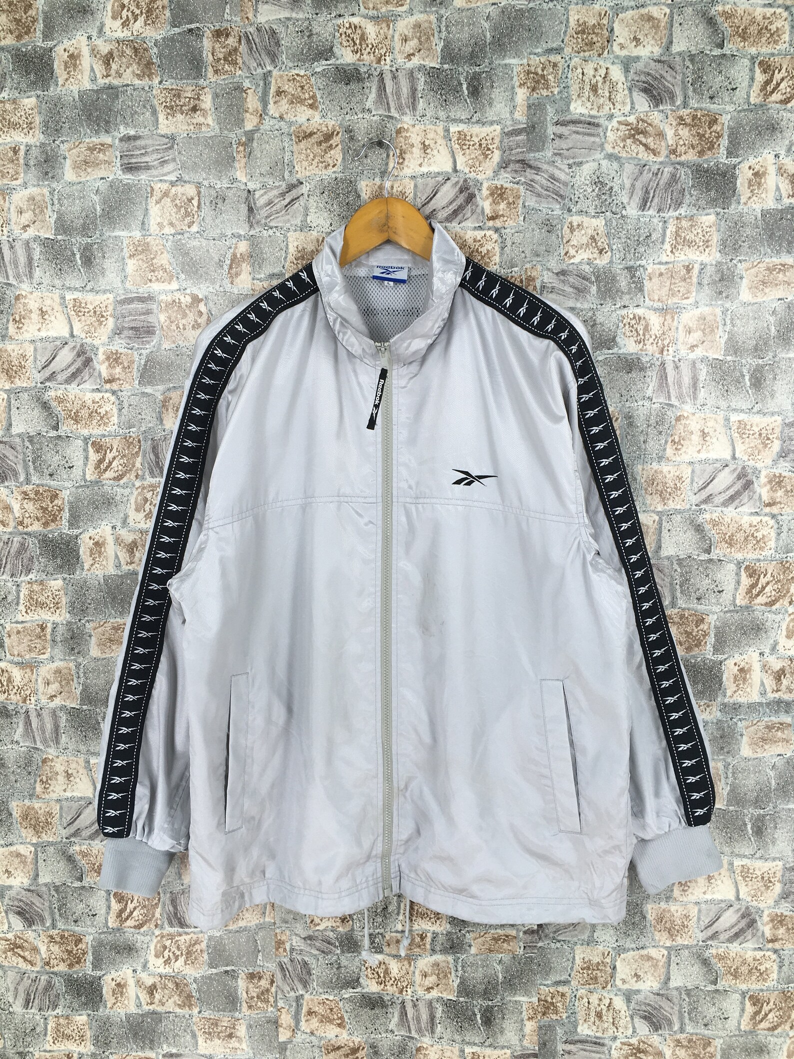 Vintage 90s Reebok Windbreaker Jacket Large Reebok Gray Etsy