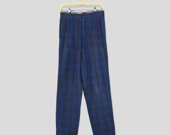 Size 30x32 Japanese Beams Tartan Plaid Checkered Casual Pants Beams Stylish Pants Streetwear Fashion Multicolor Checked Blue Work  Pants W30