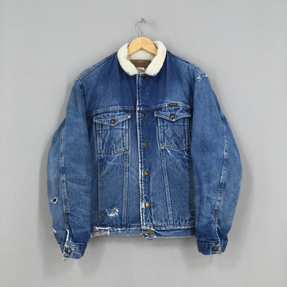 Vintage Distressed 80s Wrangler Denim Jeans Sherpa Jacket - Etsy
