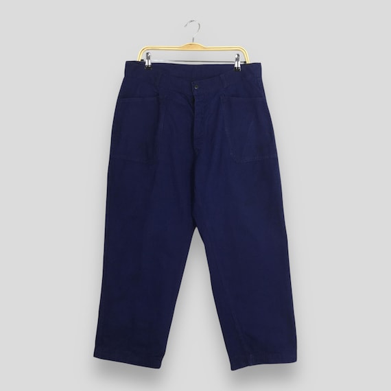Size 33x26.5 Vintage 1960s French Work Pants Cotton Chore Blue
