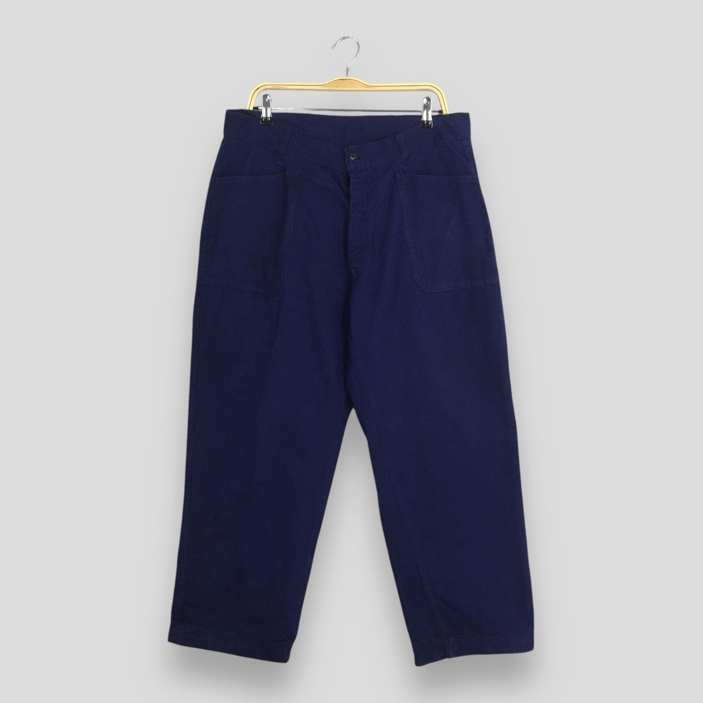 Size 33x26.5 Vintage 1960s French Work Pants Cotton Chore Blue