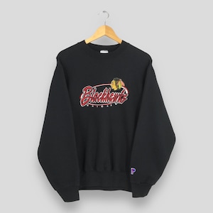Vintage 90&#39;s Chicago Blackhawks NHL Sweatshirt Medium Chicago Blackhawks Embroidery Jumper Chicago National Hockey Ice League Sweater Size M