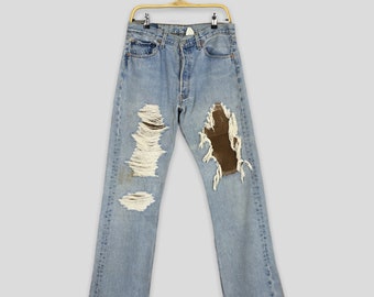 Size 31x29 Vintage 90s Levi's 501 Distressed Ripped Jeans Stonewash 1990s Levi's Faded Dirty Denim Levi's 501 Faded Blue Levis Usa Jeans W31