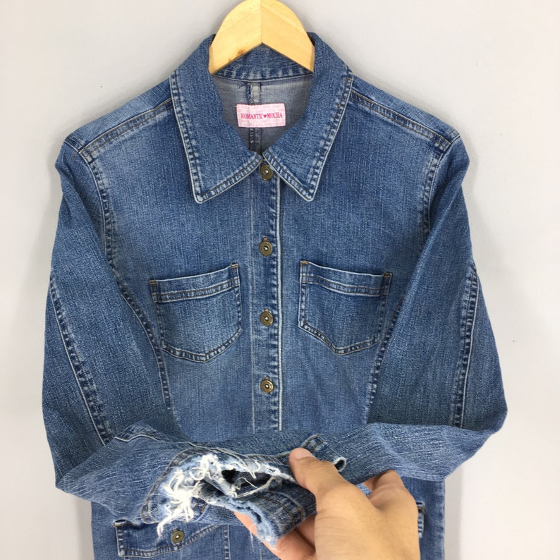 Vintage 1980s Workers Jeans Jacket Women Large Workwear Four Pocket Blue Denim Jacket Size L