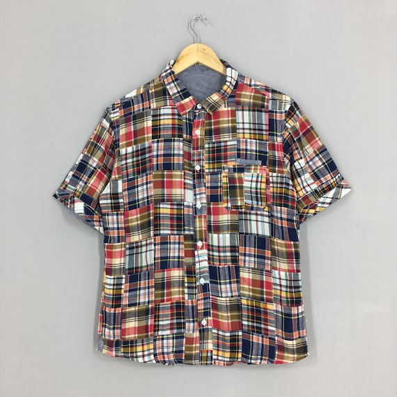 Vintage Patchwork Checkered Flannel Shirt Large Pa