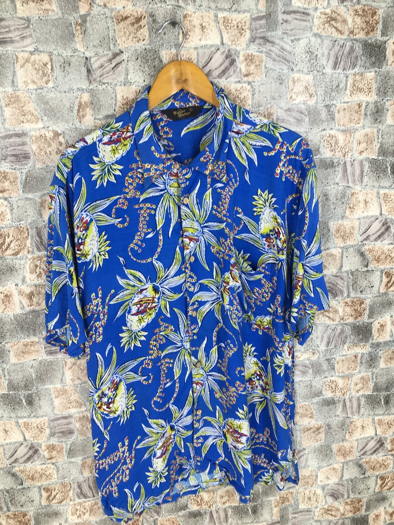 Hawaiian Tropical Rayon Shirt Men Large Vintage 90s Floral | Etsy