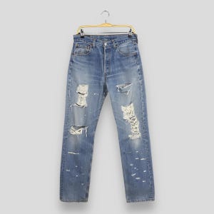 Size 30x33 Vintage 90s Levi&#39;s 501 Distressed Jeans Stonewash Levi&#39;s Straight Leg Jeans Levi&#39;s Button Fly Denim Levi&#39;s Ripped Torn Jeans W30