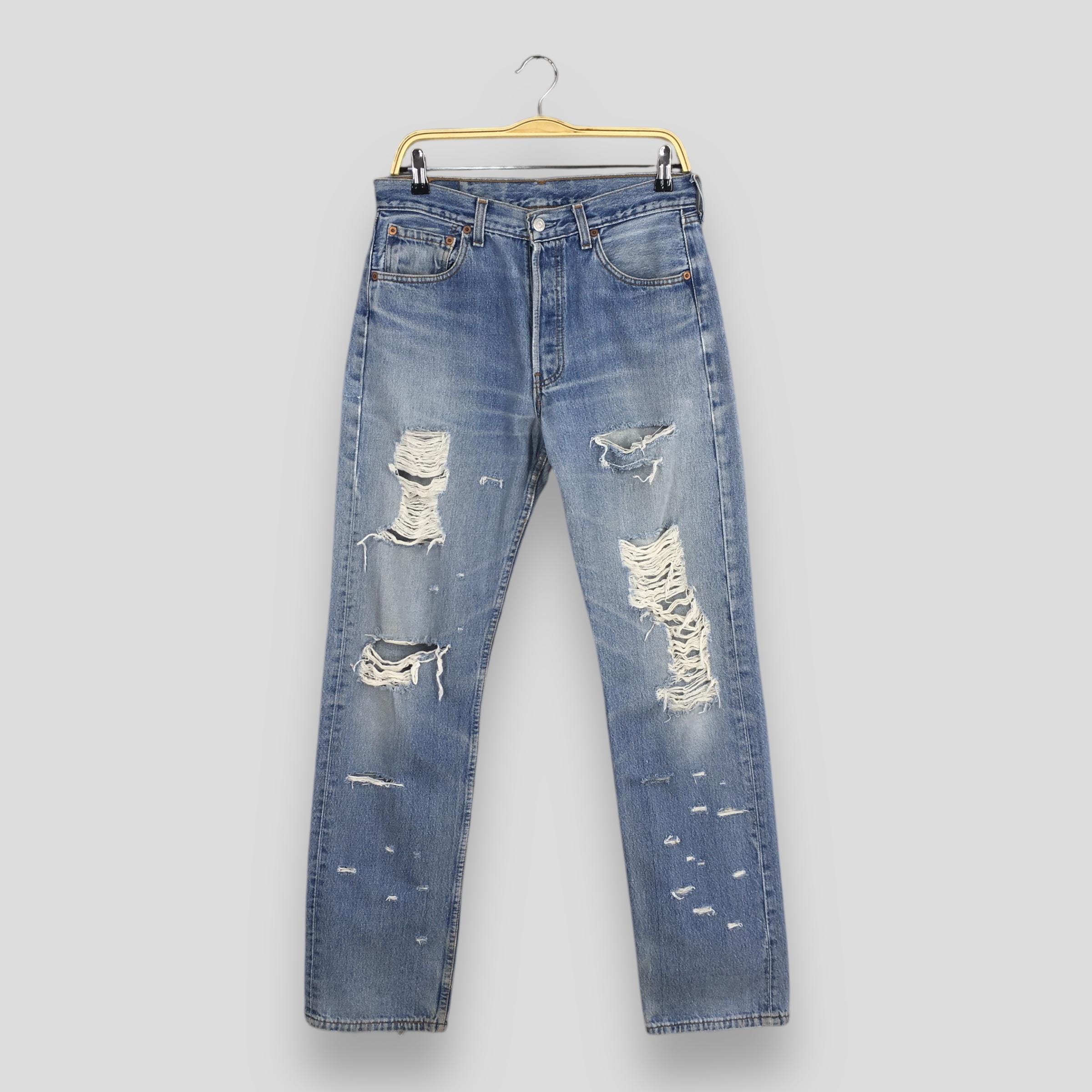 Size 30x33 Vintage 90s Levi's 501 Distressed Jeans Stonewash