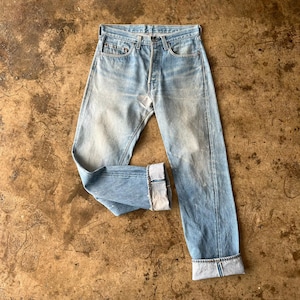 Talla 30x30 Vaqueros Levi's 501 con orillo vintage de los años 80, denim azul descolorido, desgastado, lavado a la piedra, años 70, Levi's n.° 524, vaqueros Redline Levi's W30