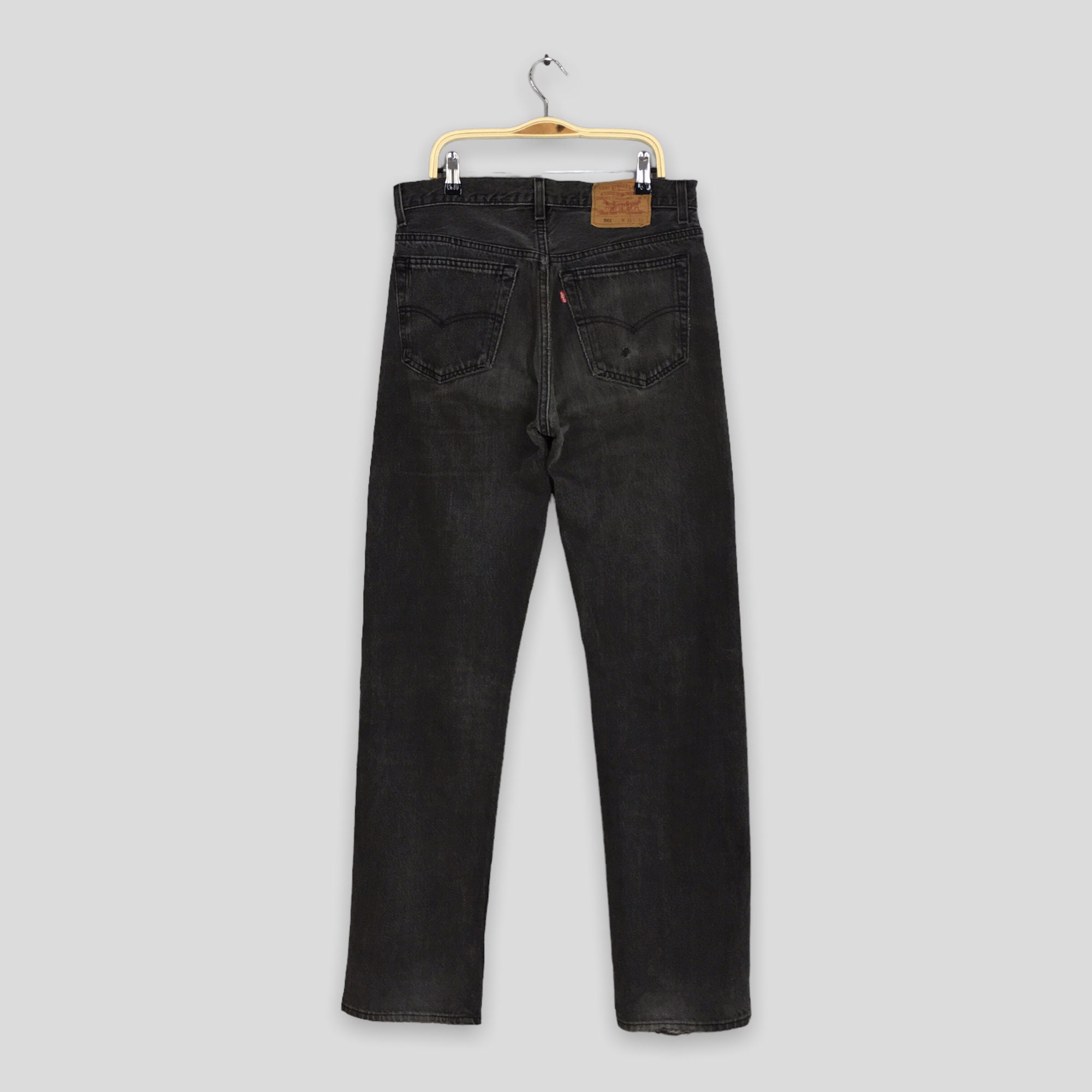Size 29x32.5 Vintage Levi's 501 Black Faded Jeans High