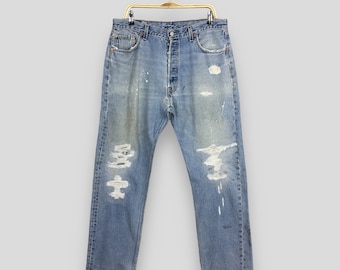 Talla 35x30 Jeans vintage Levi's 501 azul descolorido de los años 90 Jeans de corte recto Levi's de lavado claro Jeans Levi's 501 con bragueta de botones Jeans Levi's Usa W35