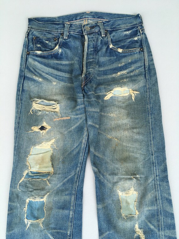 Size 28 Vintage Levis 501XX LVC Japan Distressed Denim Faded Blue