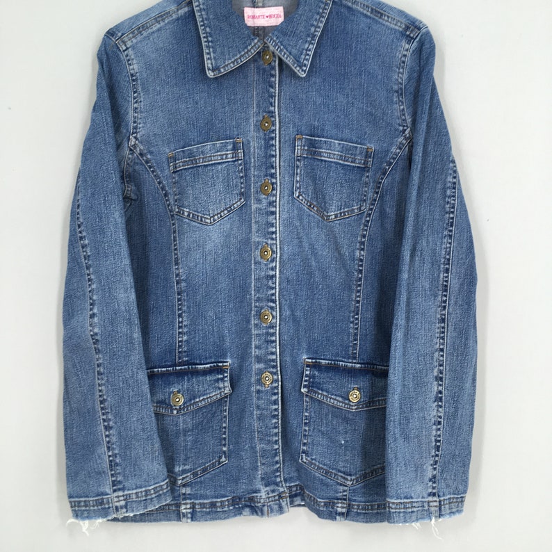 Vintage 1980s Workers Jeans Jacket Women Large Workwear Four Pocket Blue Denim Jacket Size L
