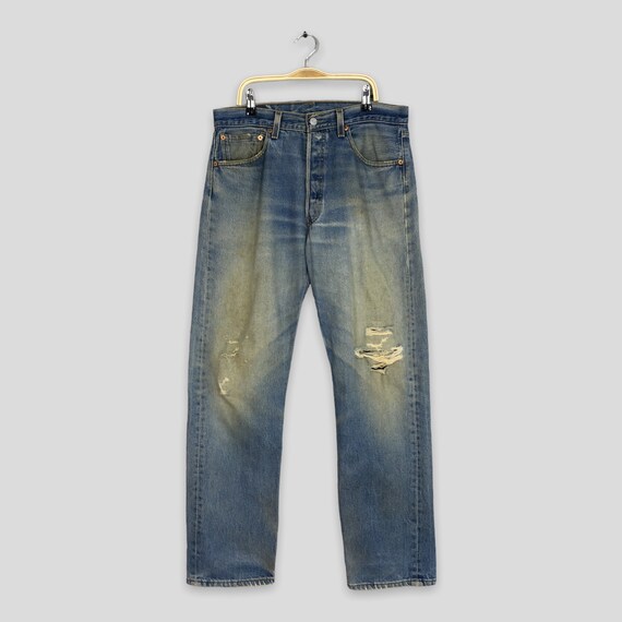 90s Levi's 501 denim damage USA 製 swag Size 31x29.5 Vintage 90s Levi's 501 Distressed Ripped Jeans