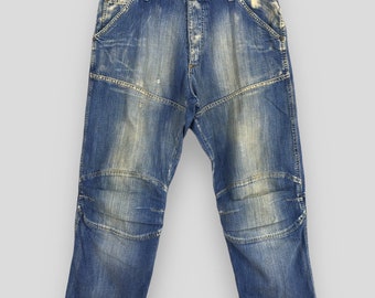 Maat 34 x 30,5 G Star Original Raw Denim Vervaagde Gewatteerde Kniebroek Timmerman Jeans Workers Cargo Denim Straight Cut Button Fly Denim W34