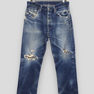 Size 32x31 Vintage Sugar Cane Python Jeans Distressed Faded Blue Jeans Selvedge Sugar Cane Okinawa Denim Straight Cut Distressed Jeans W32