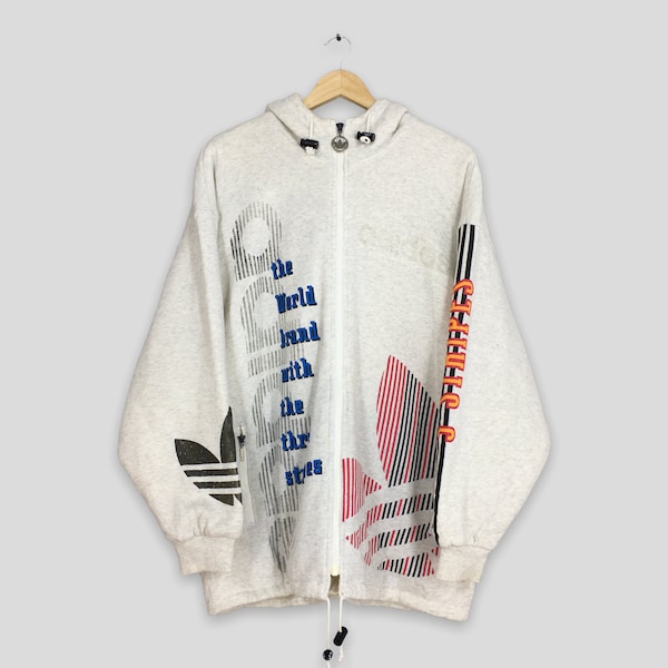 Vintage 90s Adidas Trefoil sudadera con capucha grande Adidas Run DMC con capucha suéter de invierno Adidas Sherpa Warmer chaqueta con cremallera tamaño L