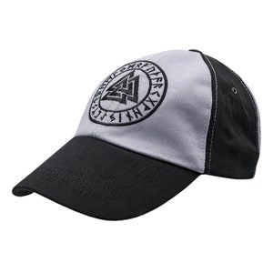 Valknut cap with embroidered runic circle. Nordic viking style. Ancient Gods of Asatru cult. Made in Ukraine. Baseball and Trucker cap.