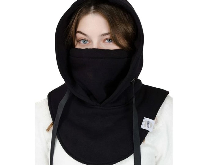 Black Hooded Neck Gaiter: Polar Fleece Face Mask for Outdoor Sports