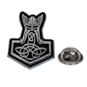 Metal Pin Thor&#39;s hammer Mjolnir. Winged helmet. Nordic viking ornament. Ancient Gods of Asatru cult. Made in Ukraine.