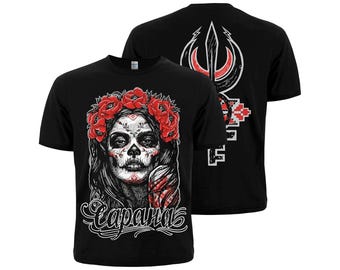 T-shirt Santa Muerte: T-shirt met gotische Mexicaanse volkskunst