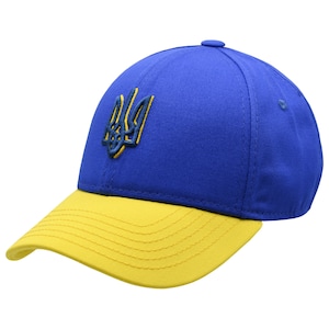 Blue Cap with Ukrainian Trident – Yellow Visor. Embroidered Tryzub. Patriotic Hat. Ukraine Pride. National Symbol. Made in Ukraine.