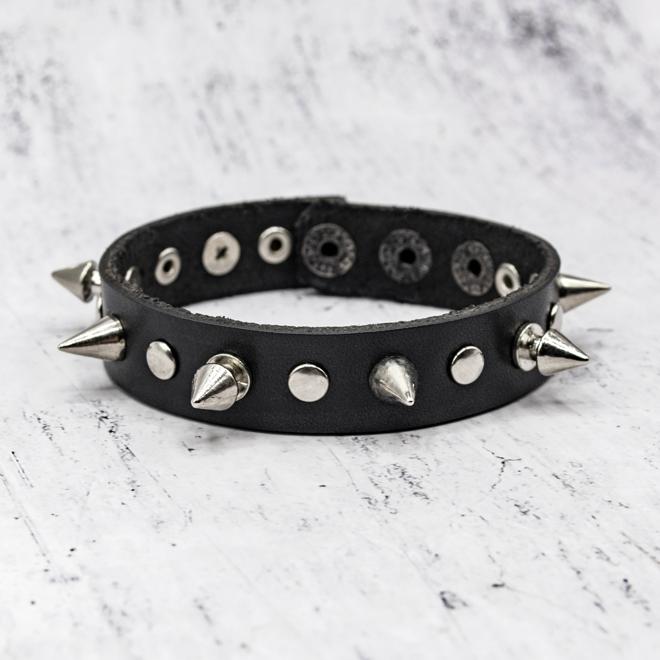 Spiked Black Leather Bracelet – Handmade Punk Wristband - Etsy