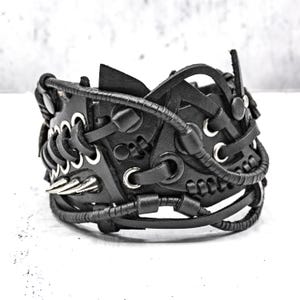 Steampunk Leather Bracelet: Black Wristband with Spikes