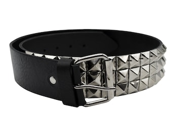 Studded belt with metal pyramids. Square beads in 3 rows. Jeans belt, great unisex gift. Made in Ukraine. Create your own unique look.