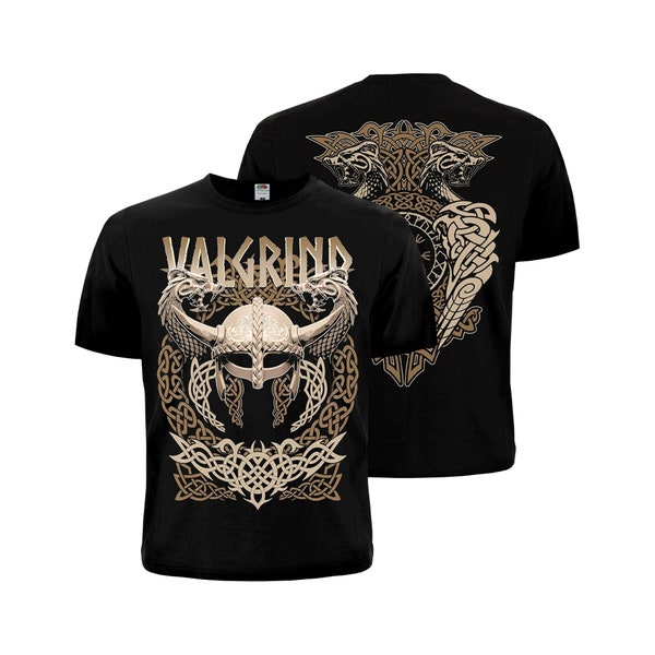 Valgrind (les portes du Valhalla) T-shirt noir de style viking. Fabriqué en Ukraine. Casque de l'horreur Aegishjalmur, boussole runique Vegvisir. Asatru.