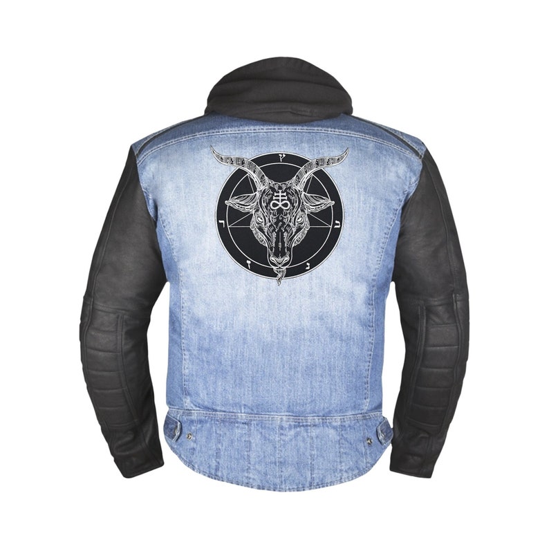 Parche trasero de Baphomet: Cruz de Leviatán con cabeza de cabra - Accesorio para rockeros metaleros. Estilo satánico.
