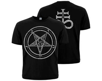 Baphomet Pentagram & Leviathan Cross black T-Shirt. Occult symbolism. Made in Ukraine. Pentacle with goat. Inverted cross. Satan Style.