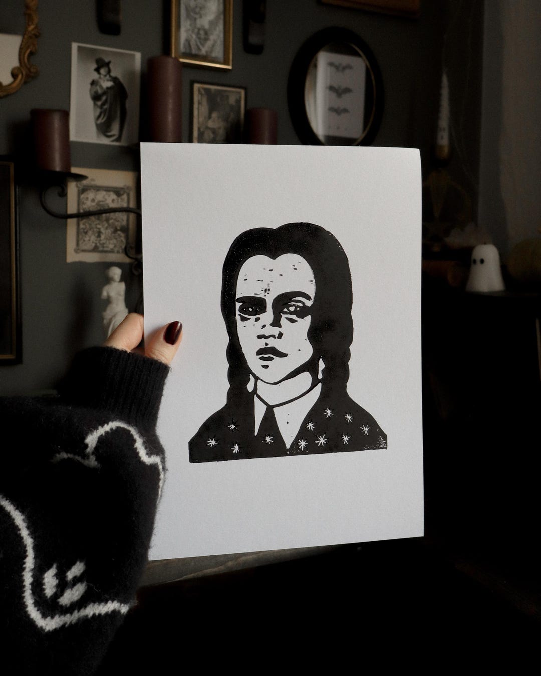 WEDNESDAY Block Print Halloween Decor Goth Wall Hanging Linocut - Etsy