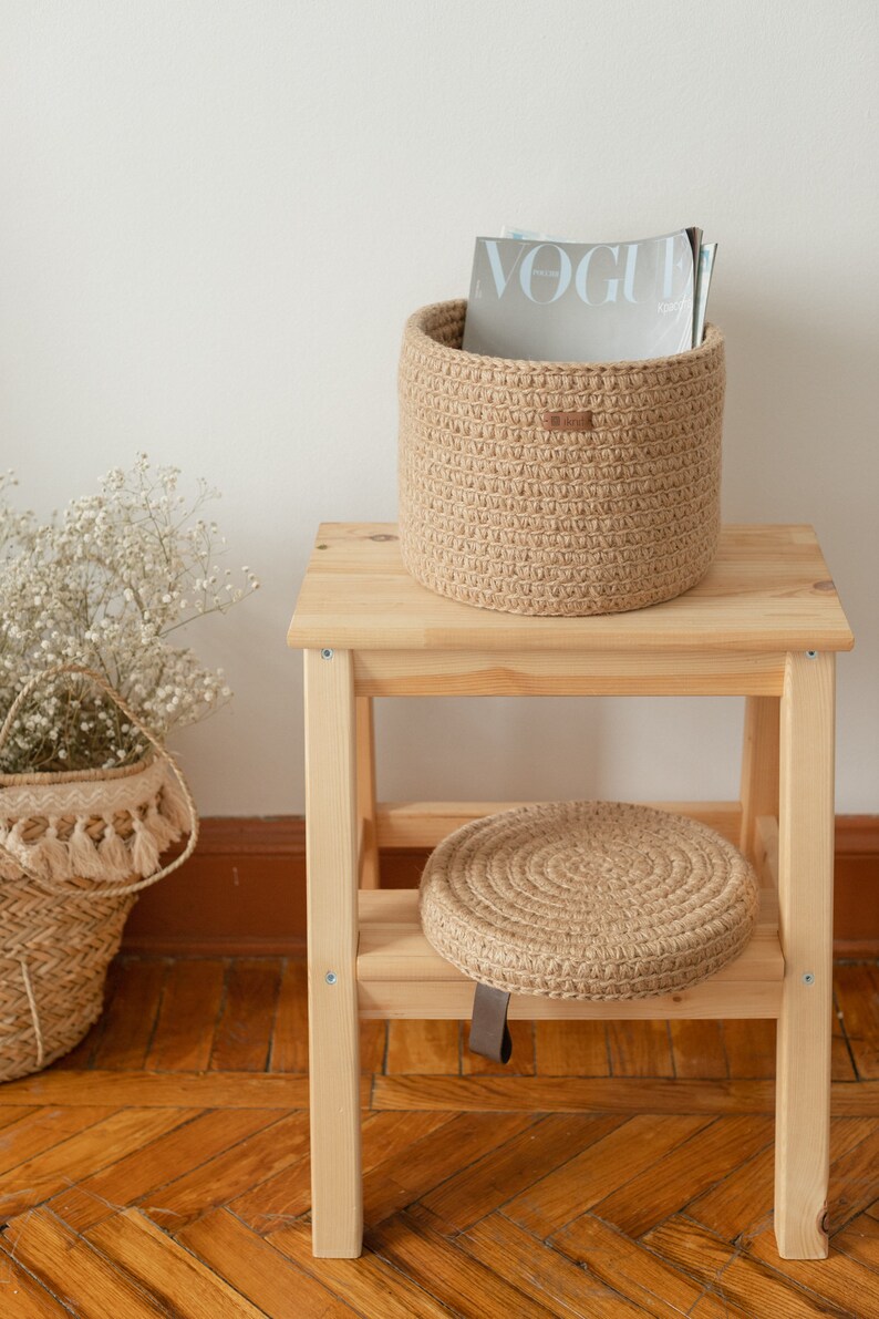 Jute Basket With Lid Storage Jute Basket Round Brown Etsy