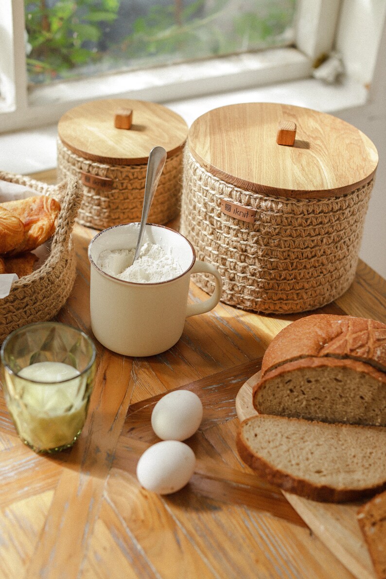 Storage Baskets with Wooden Lid. Set of Two Baskets for Etsy