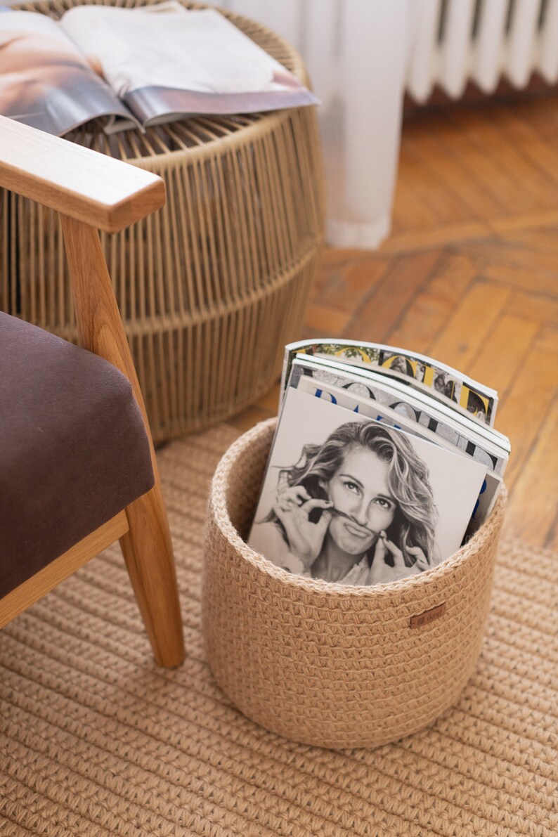 Jute Basket With Lid Storage Jute Basket Round Brown Etsy