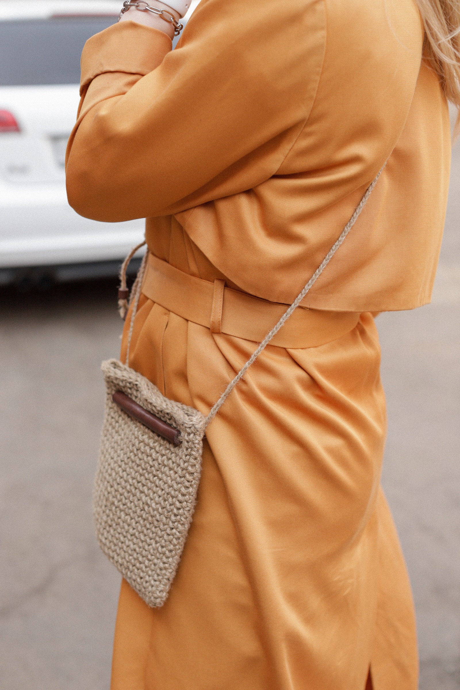 Crossbody bag. Jute Small Bag with leather detail. Jute casual Etsy