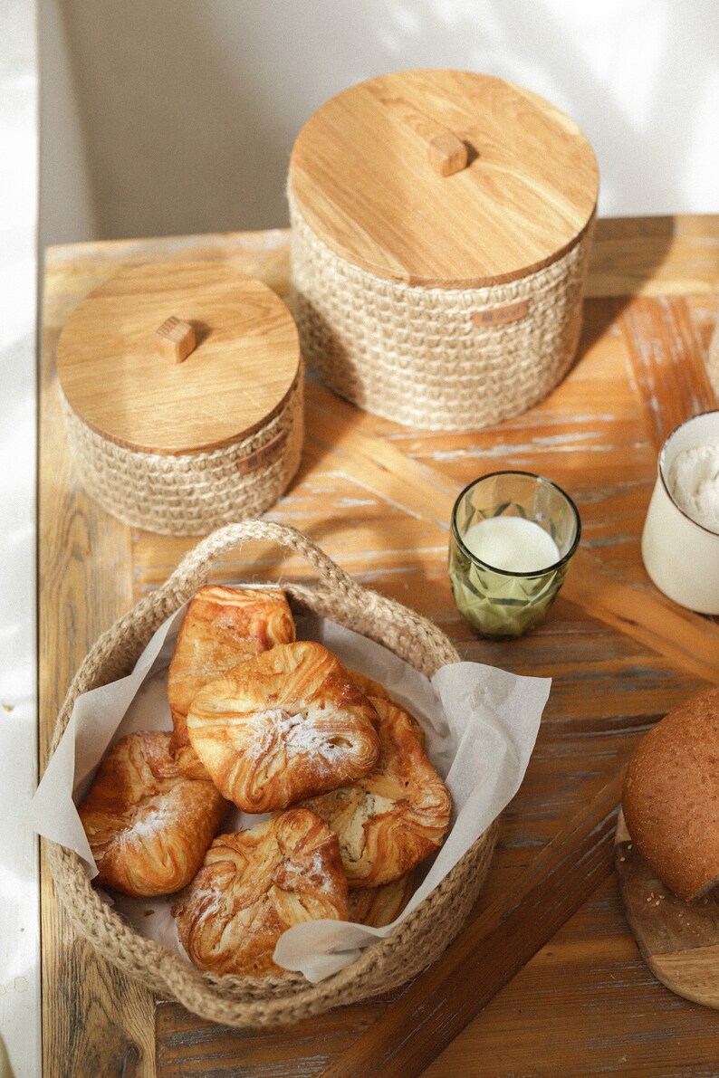 Storage Baskets with Wooden Lid. Set of Two Baskets for Etsy