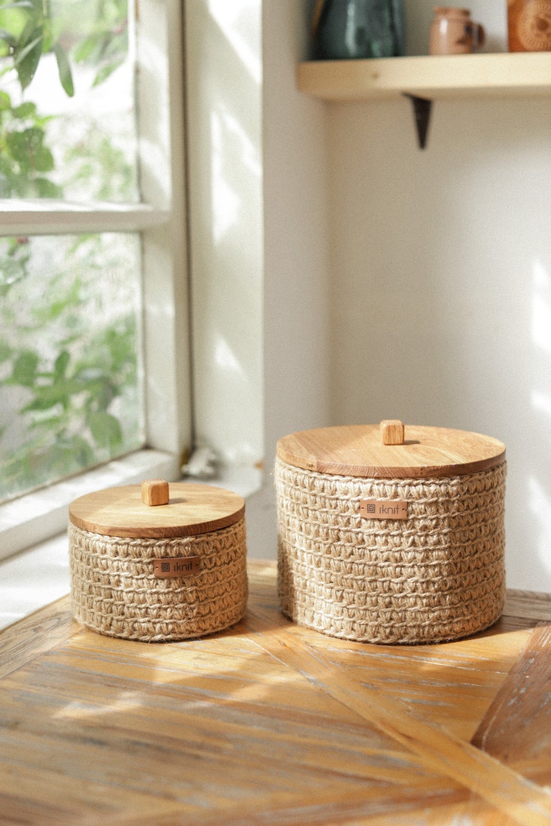 Storage Baskets with Wooden Lid. Set of Two Baskets for Etsy